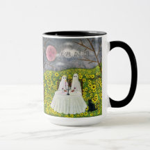 Caneca de Arte Casal Fantasma com Flores