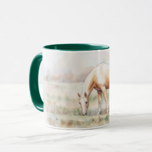 Caneca de Arte com Cavalo Palomino Pastando no Pra