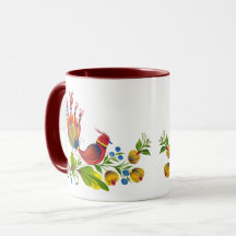 Caneca de Arte com Pássaros Decorativos e Flores &