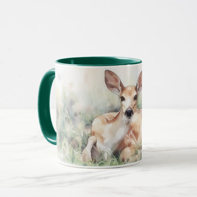Caneca de Arte com Veados Selvagens Descansando em (Frente Esquerda)