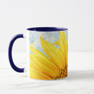 Caneca de Arte de Aquarela de Girassol - Azul Escu