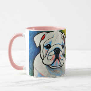 Caneca de arte de cachorrinho bulldog branco com o