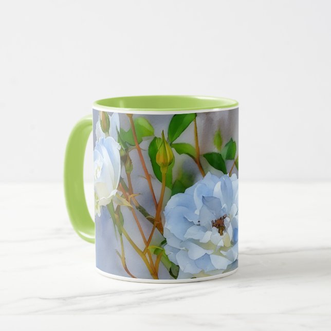 Caneca de Arte de Flores de Rosas Brancas (Frente Esquerda)