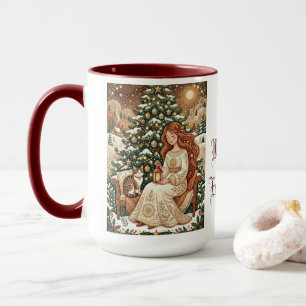 Caneca de Arte de Gata de Natal Caprichosa Donzela