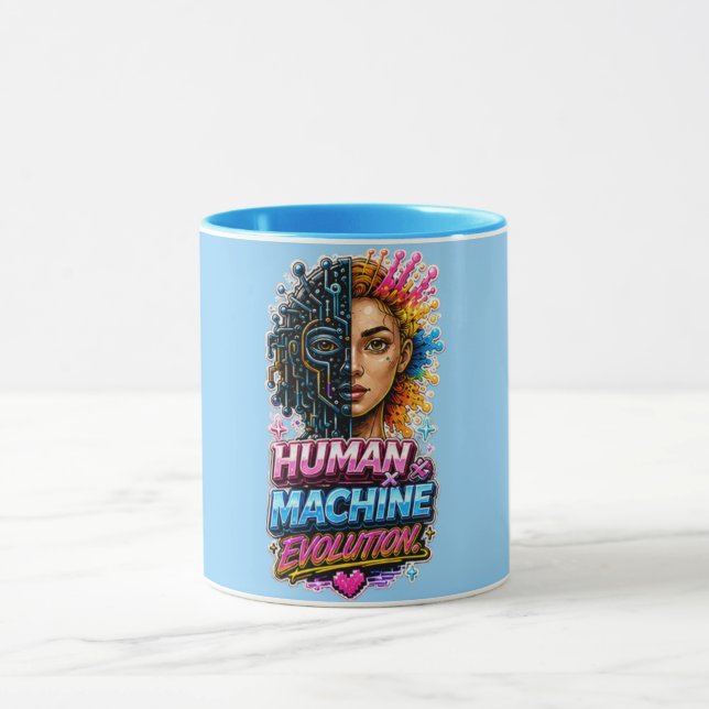 Caneca de Arte de IA Evolução Humano Máquina (Centro)