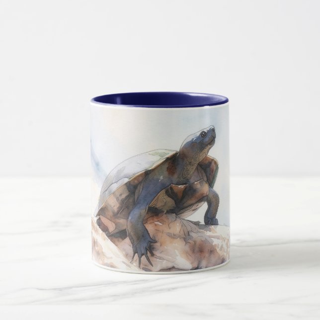 Caneca de Arte de Réptil Tartaruga em uma Rocha (Centro)
