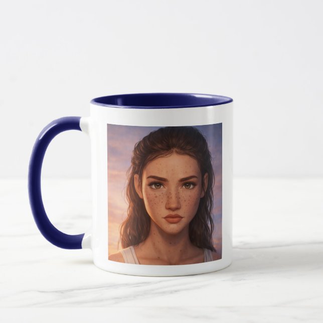 Caneca de Arte Digital Menina Sardenta Estética  (Esquerda)