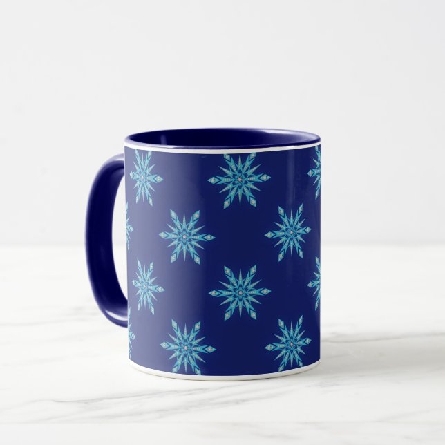 Caneca de Arte Flocos de Neve Azuis (Frente Esquerda)