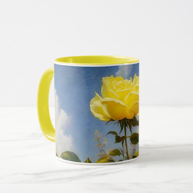 Caneca de Arte Flor da Natureza Rosa Amarela (Frente Esquerda)