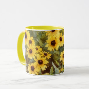 Caneca de Arte Floral de Flores Amarelas Daisy