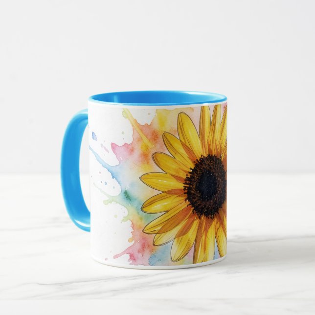 Caneca de Arte Floral Flor Girassol Splash (Frente Esquerda)