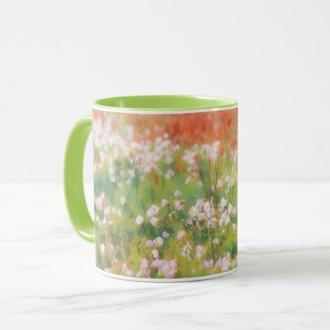 Caneca de Arte Floral Impressionista de Prado de F (Frente Esquerda)