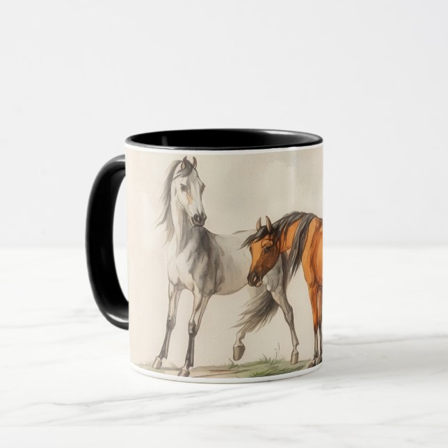 Caneca de Arte Ilustrada de Cavalos Antiga (Frente Esquerda)