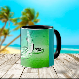 Caneca de Arte Original de Tartaruga Marinha com D