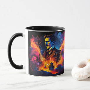 Caneca de Arte Pop Neon Gênio Elétrico Nikola Tesl