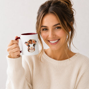 Caneca de Bebê Vaca das Terras Altas Floral Fofa  