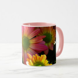 Caneca de Bebida Flores de Outono Rosa e Amarela
