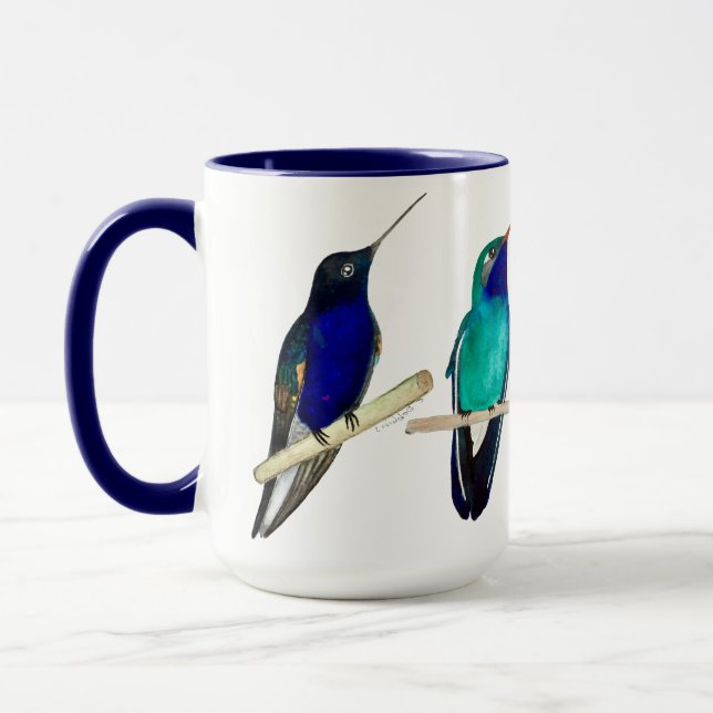 Caneca de Beija-flores Azuis (Esquerda)