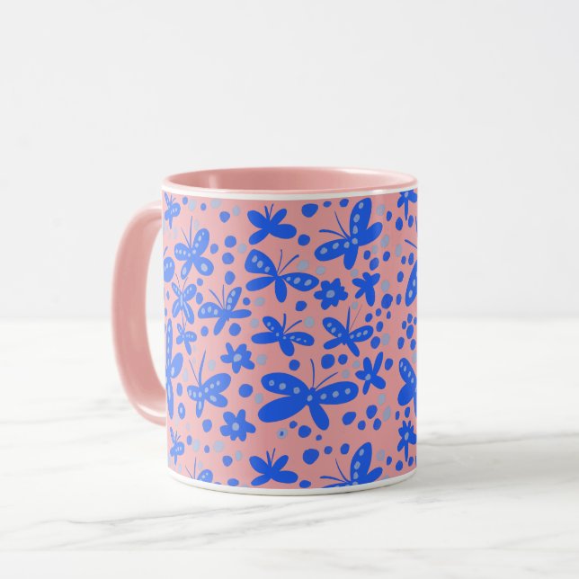 Caneca de borboletas azuis (Frente Esquerda)