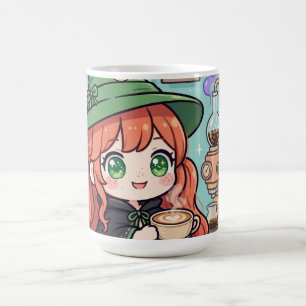 Caneca de Bruxa Ruiva Kawaii Arte de Café Latte Fo