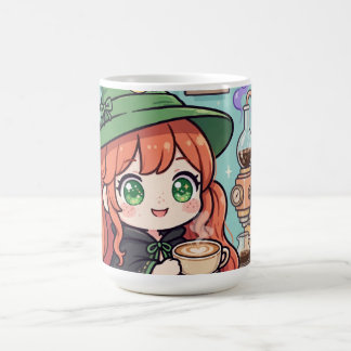 Caneca de Bruxa Ruiva Kawaii Arte de Café Latte Fo
