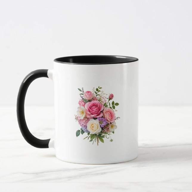 Caneca de Buquê Floral Misto de Rosa Rosa (Esquerda)