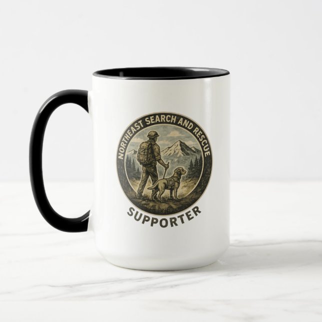Caneca de Busca e Resgate de Mochileiro e Labrador (Esquerda)