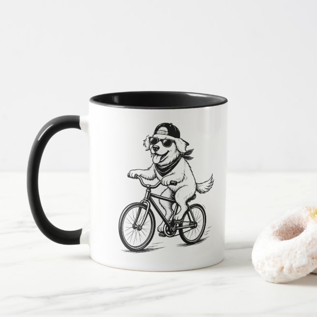 Caneca de Cachorro Legal Andando de Bicicleta (Com Donut)