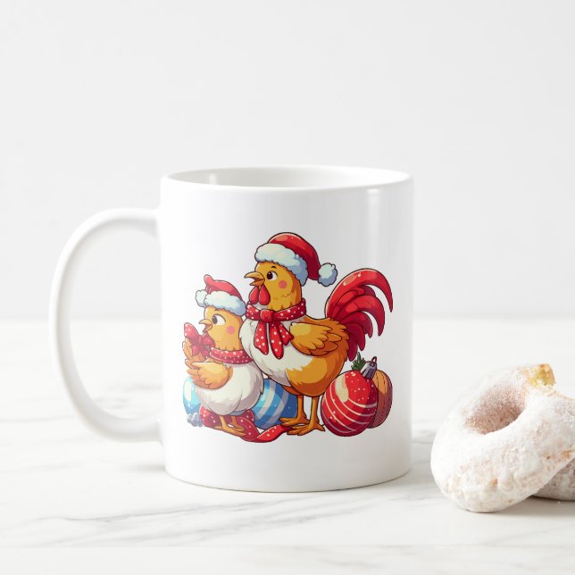 Caneca De Café С Galinhas de Natal, Galinhas de Fazenda de Natal (Com Donut)