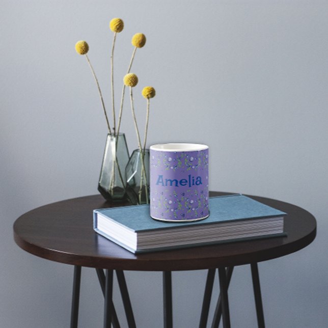 Caneca De Café С ute Blueberry watercolor name perwinkle (Criador carregado)