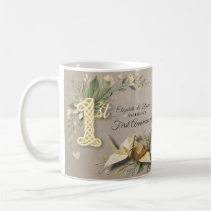 Caneca De Café 1º Aniversário de Casamento em Papel Floral Rústic