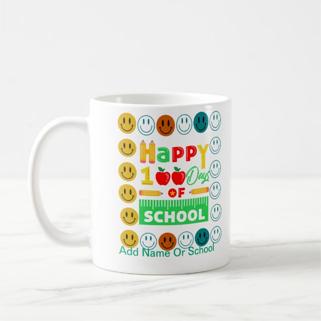 Caneca De Café 100º Dia de Escola Rosto Sorriso Fofo  (Esquerda)