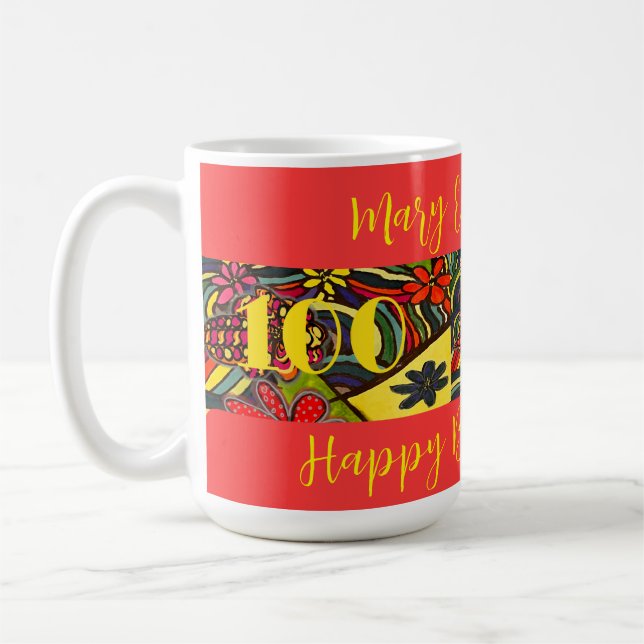 Caneca De Café 100 Aniversário Joyful Floral (Esquerda)