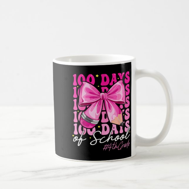 Caneca De Café 100 Days Of School 4th Grade Girls Coquette Bow  (Direita)