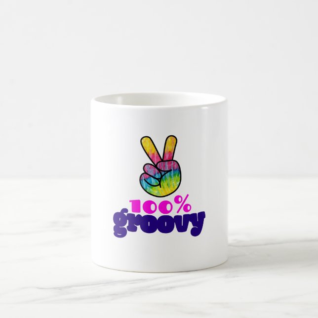 Caneca De Café 100% de Groovy com Sinal de Paz de Mão Arco-Íris (Centro)
