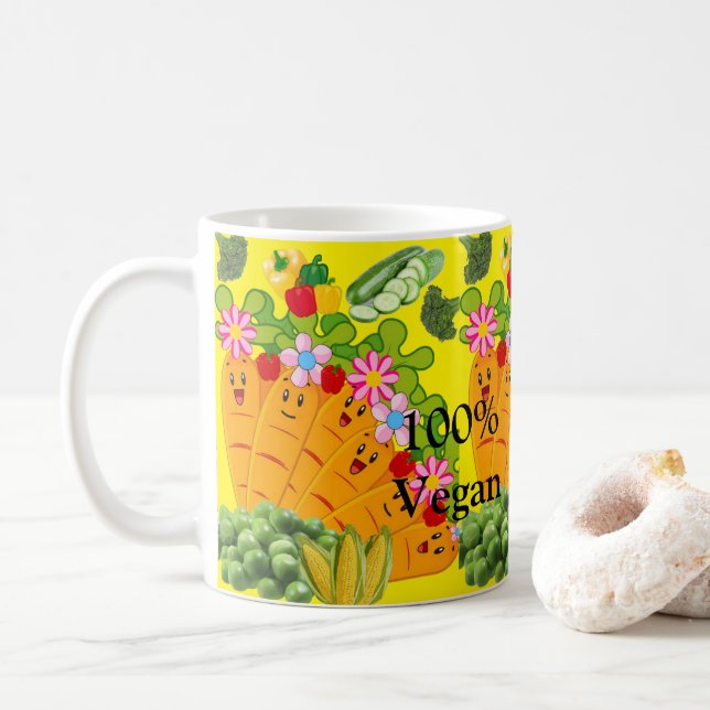 Caneca De Café 100% De Vegan Carrots Erva Amarela De Erva (Com Donut)