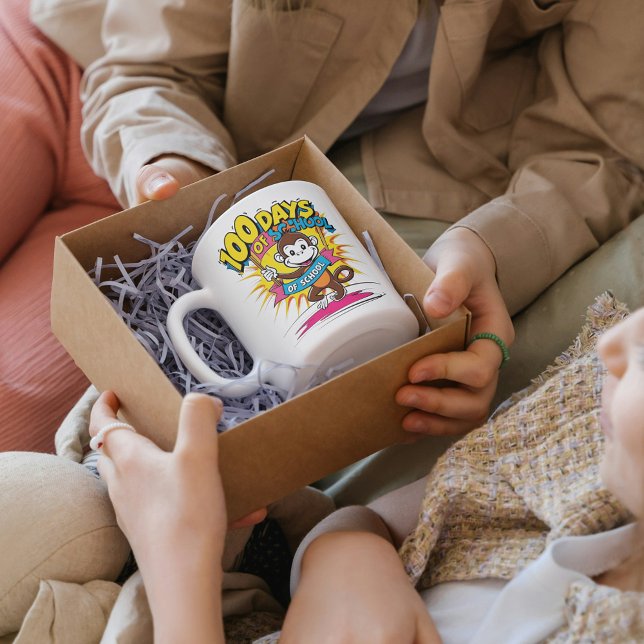 Caneca De Café 100 dias de presente de café divertido em macacos  (Criador carregado)