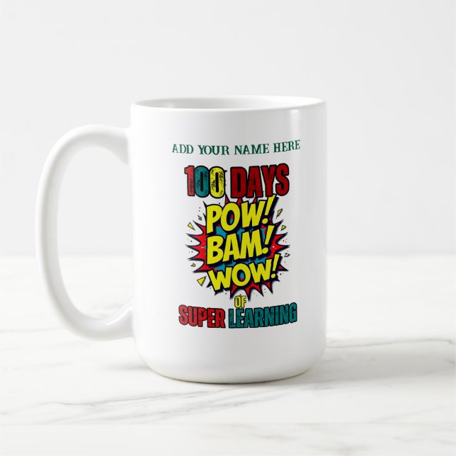 Caneca De Café 100 dias de super aprendizado: estilo de gibis (Esquerda)