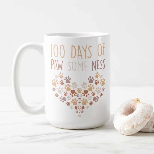 Caneca De Café 100 Dias Engraçados de Pata Cerca de 100 Dias de E (Com Donut)