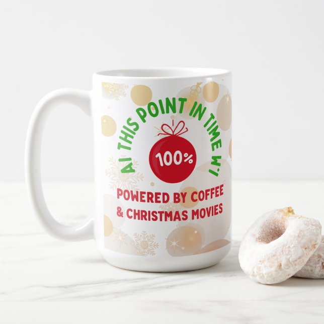 Caneca De Café 100% Powered by Coffee & Christmas Movies – Funny  (Com Donut)