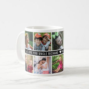 Caneca De Café 10 Colagem de Fotos Nós Te Amamos Tio Preto Branco