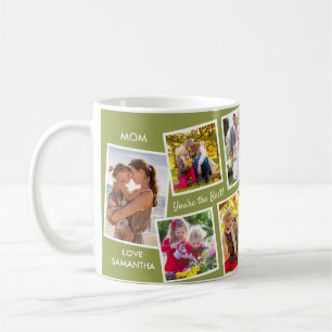 Caneca De Café 10 Colagem de Fotos Verde Mamãe Personalizada
