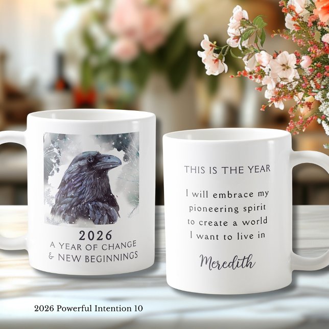 Caneca De Café 10. Corvo 2026 Ano de Mudança Intenção Poderosa (Raven 2026 Year of Change and New Beginnings Powerful Intention 10 Coffee Mug)