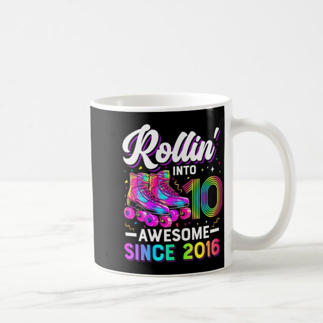 Caneca De Café 10th Birthday Shirt Girl 10 Year Old Roller Skate  (Direita)