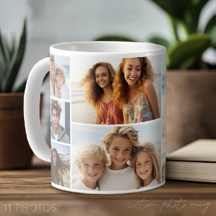 Caneca De Café 11 Colagem de Fotos - Moderno, Branco Mínimo