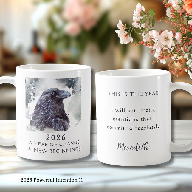 Caneca De Café 11. Corvo 2026 Ano de Mudança Intenção Poderosa (Raven 2026 Year of Change and New Beginnings Powerful Intention 11 Coffee Mug)