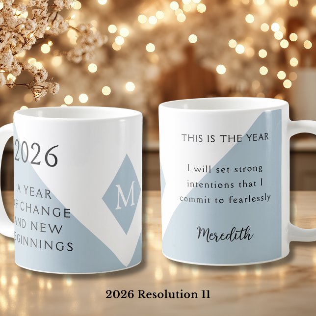 Caneca De Café 11. New Year Resolution for 2026 Year of Change  (2026 Year of Change and New Beginnings Dusty Blue Resolution 11 Coffee Mug)
