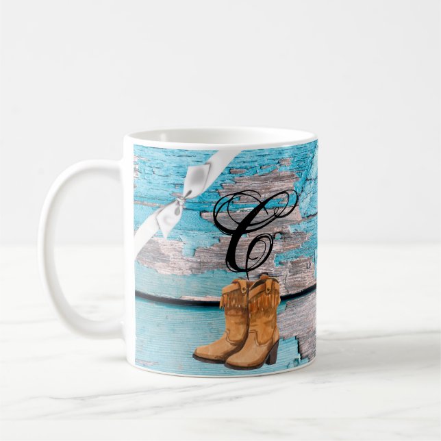 Caneca De Café 11 Oz. Café Mug Blue Wood Barn Door Boots (Esquerda)