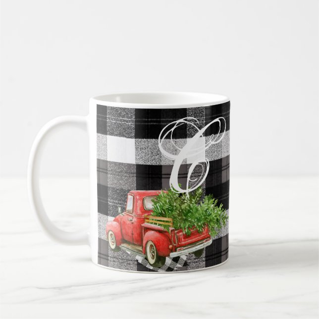 Caneca De Café 11 Oz. Café Mug XMAS Truck Baffalo Xadrez Christm (Esquerda)
