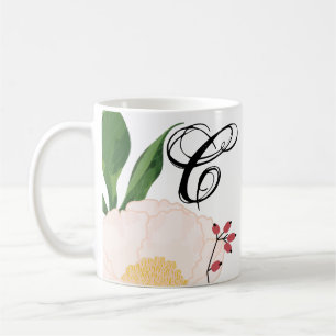 Caneca De Café 11 Oz. Flores brancas de café com Mug em branco